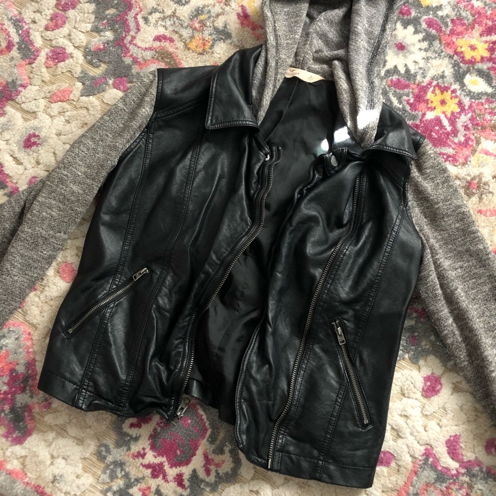 Hollister Faux Leather Jacket w/Hoodie